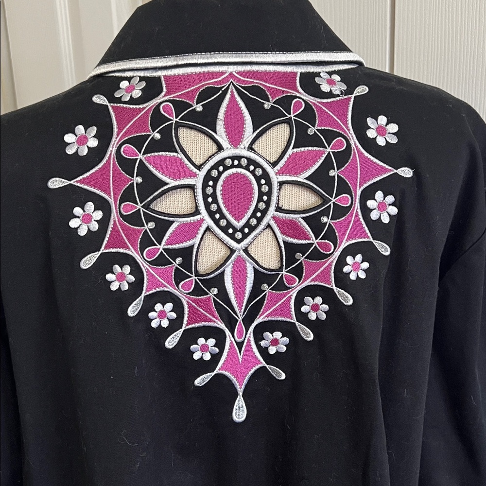 Bob Mackie Wearable Art Black, Pink Floral Embroidered Retro Zip Jacket Size 3X - Picture 8 of 16